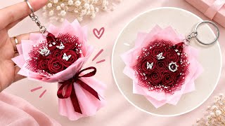 DIY Mini Bouquet Keychain | Cara Buat Gantungan Kunci Buket Round Bunga Mawar Mini Dari Pita Satin