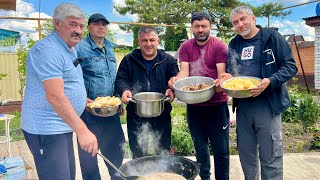 Cooking Beshbarmak in a cauldron over a fire - A dish for any occasion! Dish in a cauldron / recipes