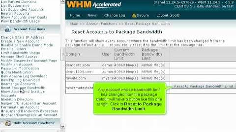 How to reset an account to its package
