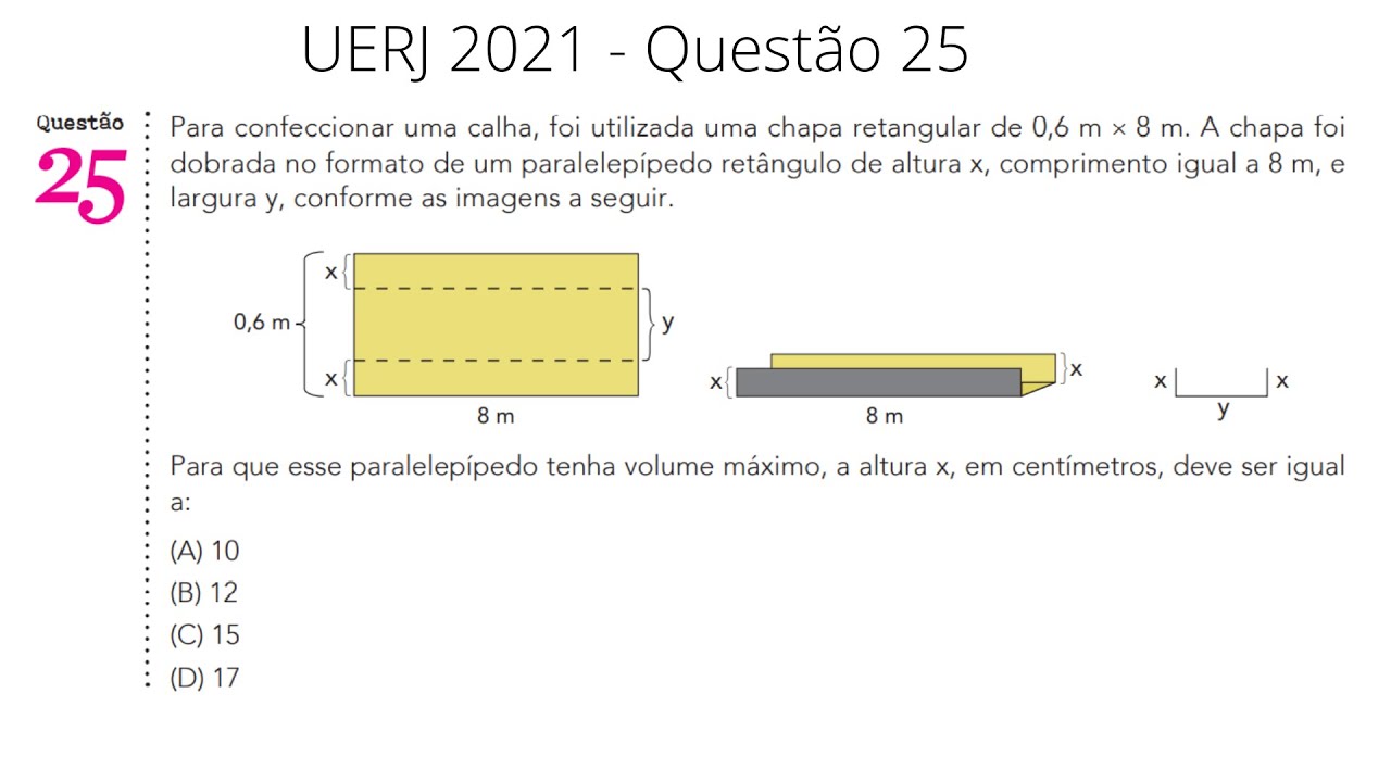UERJ 2021 - Para confeccionar uma calha, foi utilizada uma chapa de 0,6 m x 8 m. A chapa