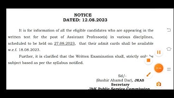 JKPSC Assistant professor 2023 | Written Exam Date & Time  | Admit card Update♦️