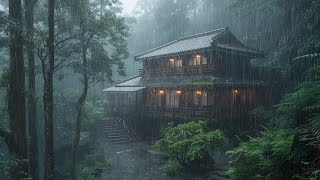 日本の森林で大雨で眠りにつく | リラックスできる雨はストレスを軽減し、集中力を高め、睡眠の質を高めます