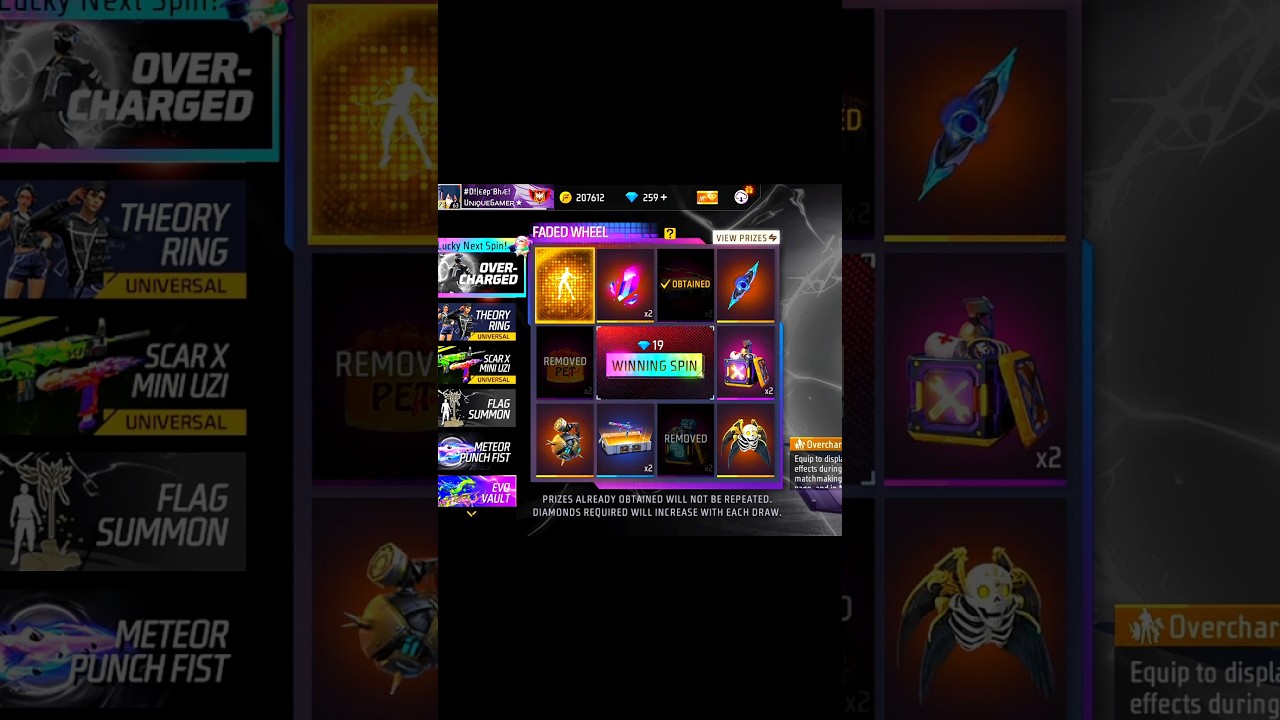 New Animation Lucky Next Spin☠️ Winning Spin🔥faded wheel Event free fire FF New Over-Charged #shorts