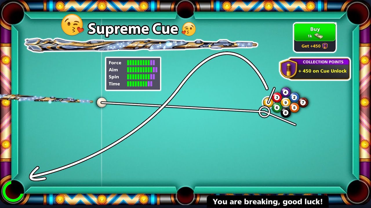 8 Ball Pool - Buying Supreme Cue in 1000 Cash 450 CCP Points - High Score +  Guinness World Record 