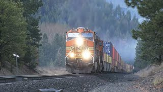 (4K)  Stack Trains At MP 1296 1 On the Kootenai River Sub
