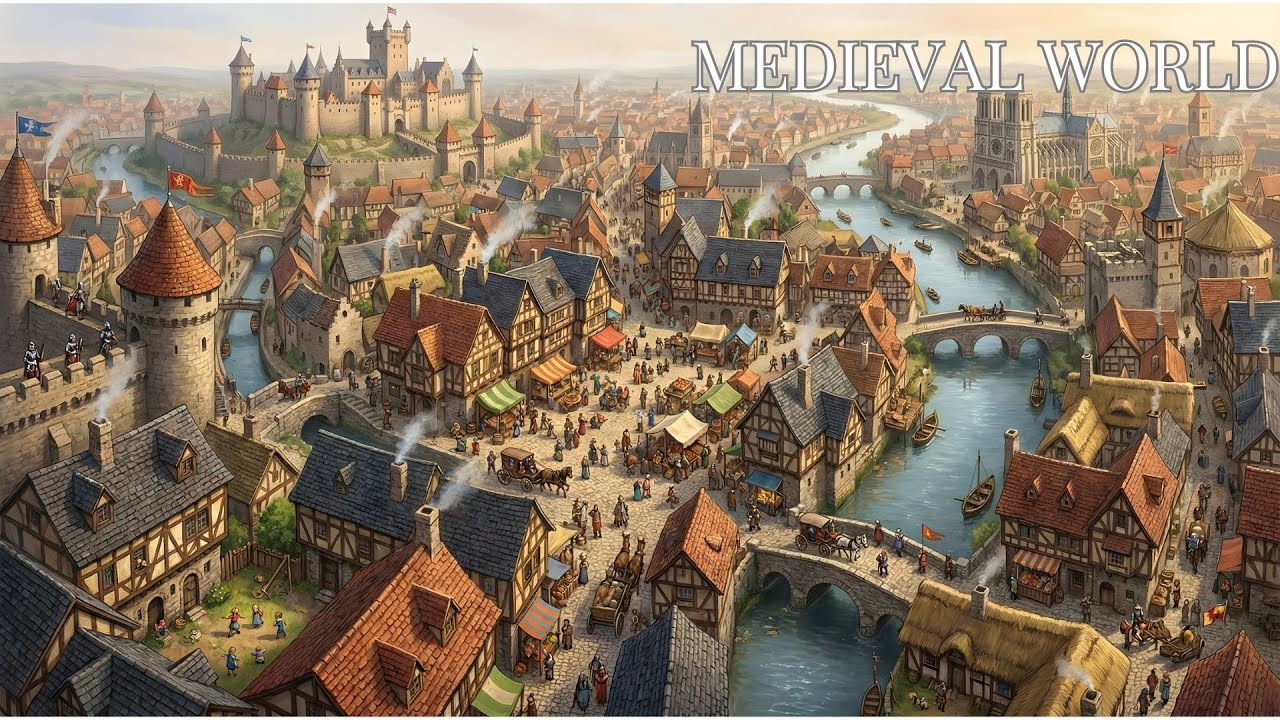 Medieval City Ambience 🏰 1 Hour Relaxing Fantasy World | Calm Town & Market Sounds