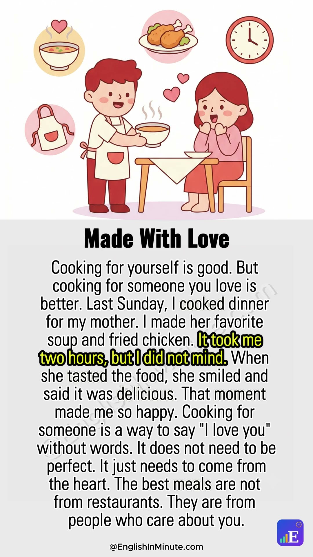 🍳 Cooking for Someone | 1-Minute English Reading for Beginners  #learnenglish #englishforbeginners