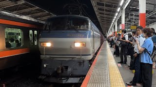 【4K高画質】【人身事故級の凄まじい超ロング非常警笛炸裂！】JR貨物EF66形100番台129号機＋コキ19B（両）が南浦和駅6番線を通過するシーン（79レ・吹A7・コンテナ輸送）2023.9.20