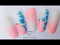 Gel polish ombre with sugar, flower nail art, gel painting, nail art trends. Gel nail art flowers