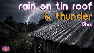 [Black Screen] Sheltered From Storm | Rain on Tin Roof + Thunder | Sleep Rain Sounds