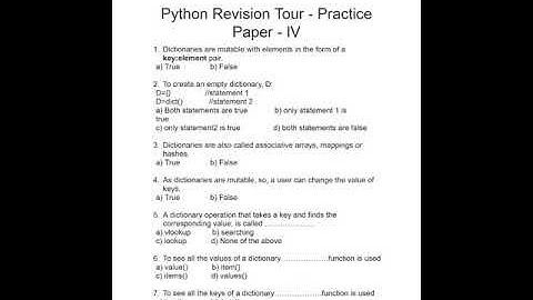 CBSE 12th Computer Science 2021-22 : SOLVED PYTHON   REVISION TOUR  PRACTICE PAPER-lV