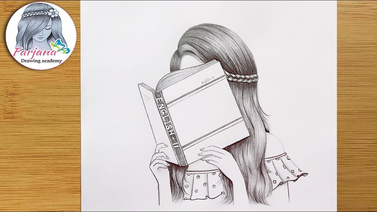 How to draw a Girl reading a book, Easy drawing for beginners