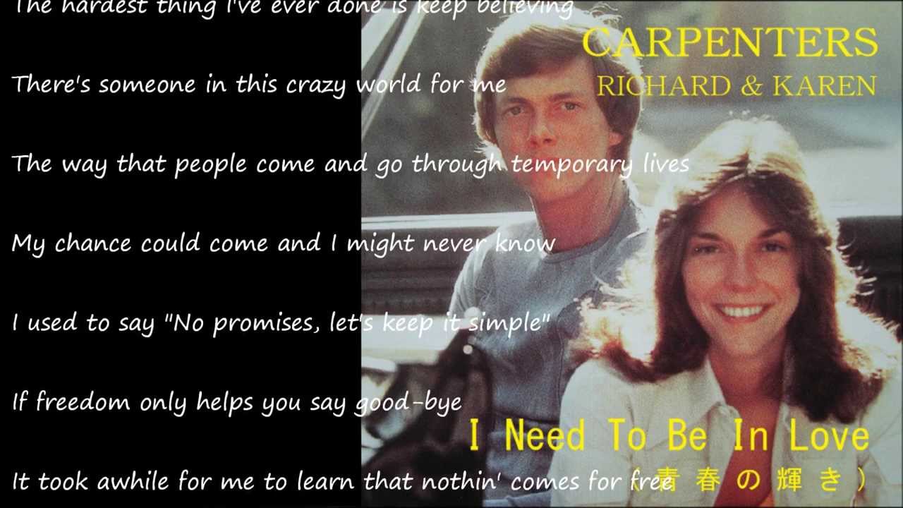 I Need To Be In Love 青春の輝き Carpenters Youtube