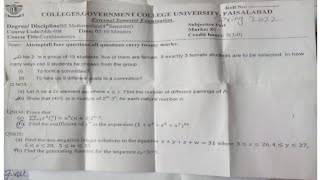 Combinatorics MTH-408 Past Paper Spring 2022