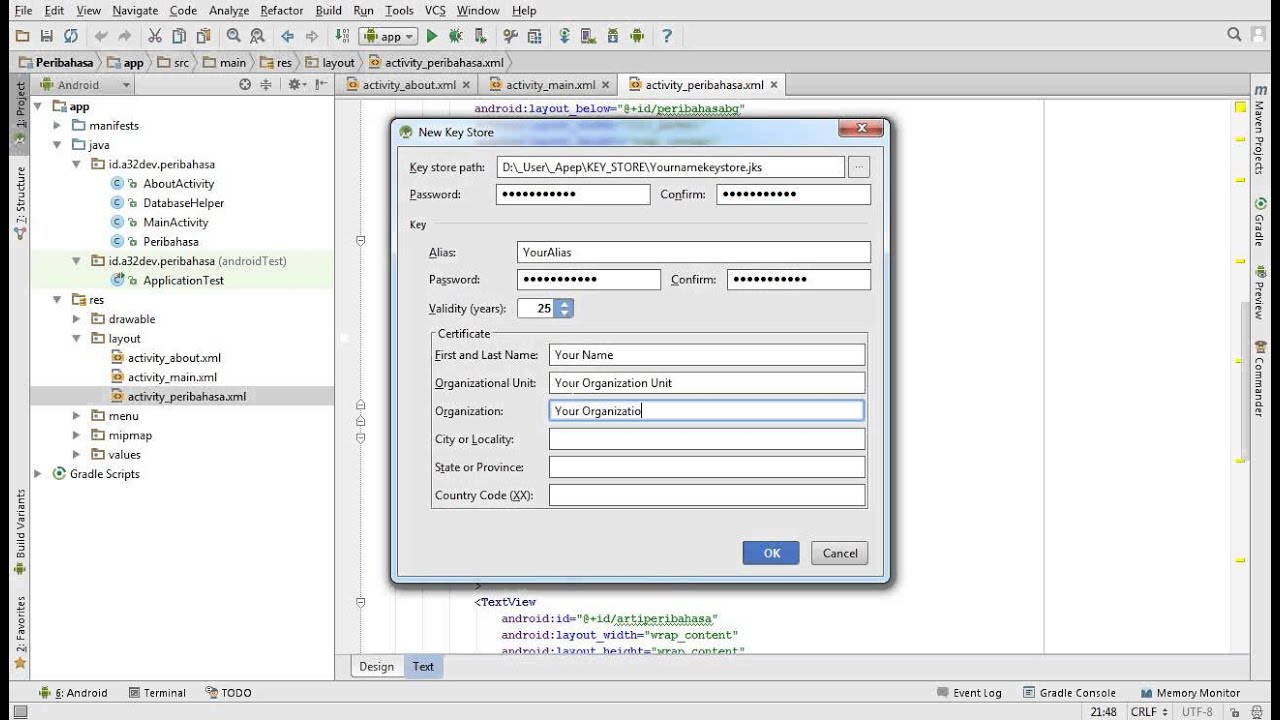 Android Studio Tutorials : How To create Key Store In Android Studio -  YouTube