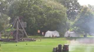 Warwick Castle, Warwickshire, England; Worlds largest working trebuchet in action