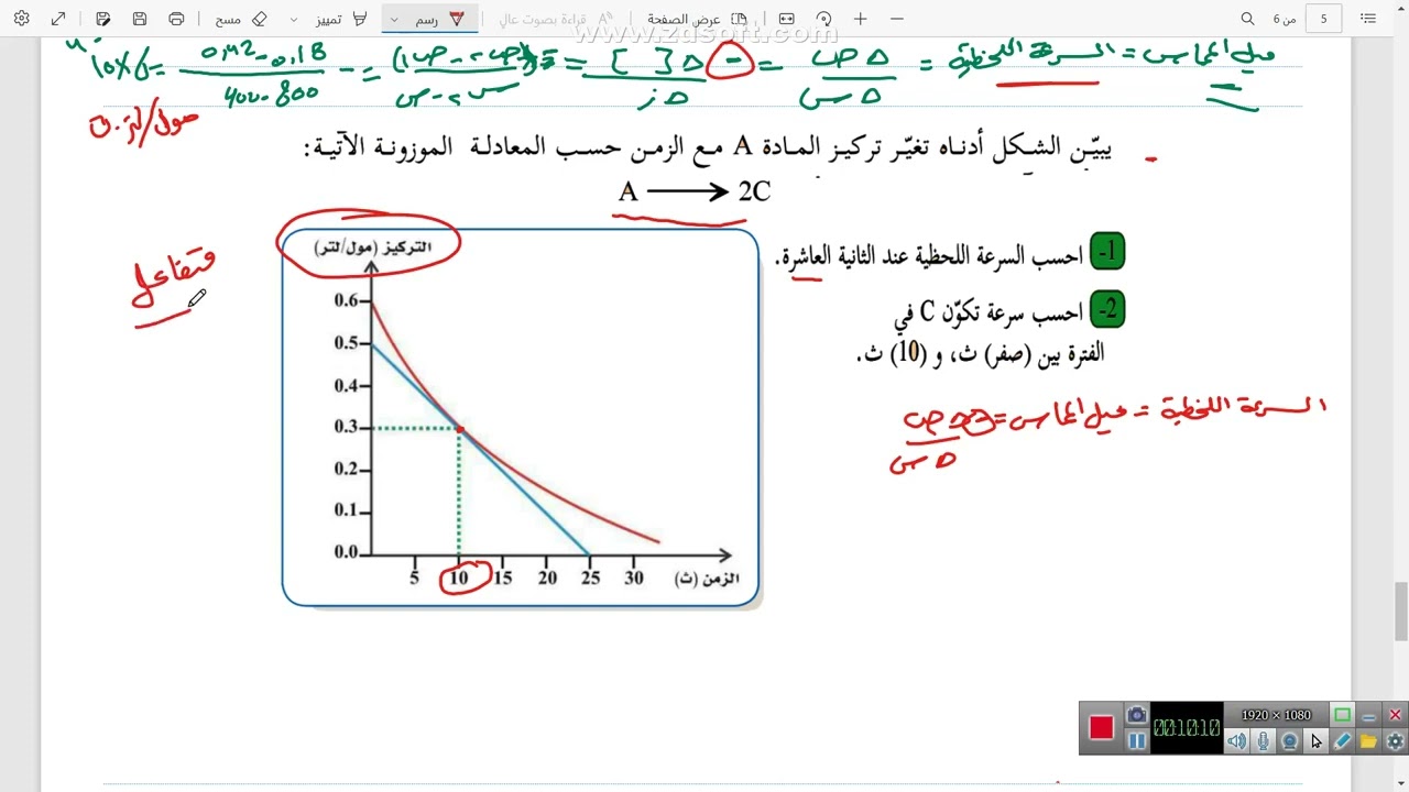 الدرس الثالث السرعة اللحظية - كيمياء 11
