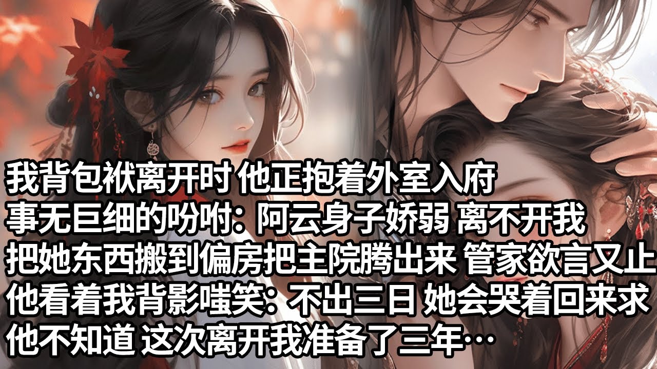 【一口氣看完】我背包袱离开时他正抱外室入府，事无巨细的吩咐：阿云身子娇弱离不开我，把她东西搬到偏房把主院腾出来 管家欲言又止，他看着我背影嗤笑：不出三日她会哭着回来求我，他不知道这次离开我准备了三年…