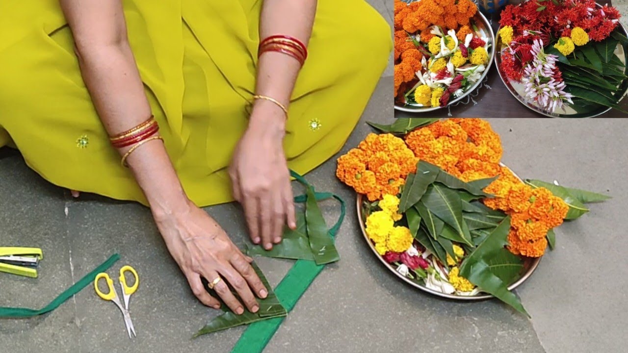 Toran | mango leaves decoration with flowers| @vibhavari's - YouTube