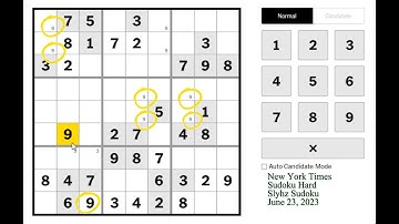 New York Times Sudoku Hard June 23, 2023