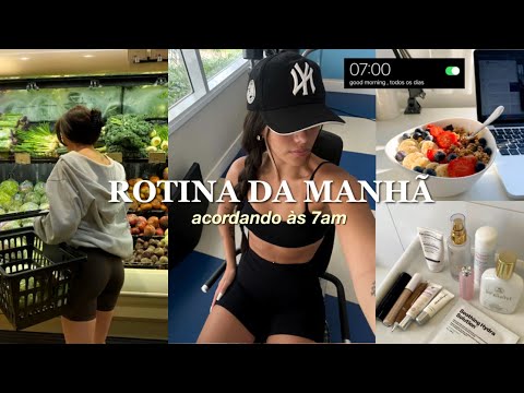 rotina da manhã acordando ás 7AM || hábitos saudáveis & produtividade 🎧🏋️‍♀️💚