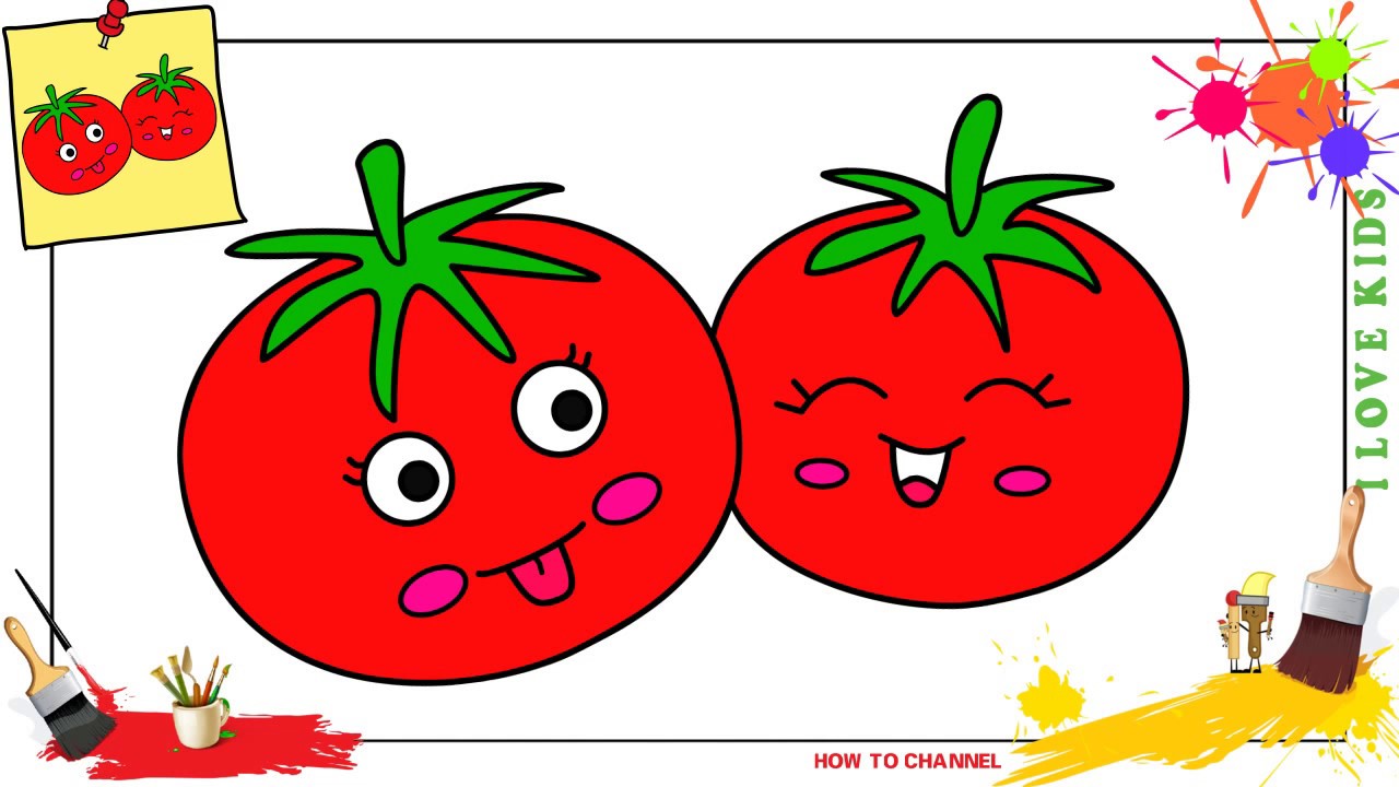 How to draw tomatoes EASY & CUTE step by step for kids, beginners, children  - YouTube