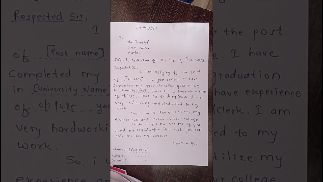 Application For the post of Teacher/Lecturer/Rector/Hod/Clerk in college 