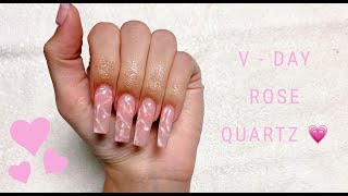 ♡ Rose Quartz Marble Nails| Polygel At Home ♡