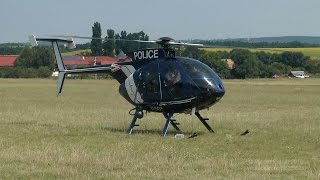 Hungary - Police McDonnell Douglas MD-500E landing and takeoff at Gödöllő airfield
