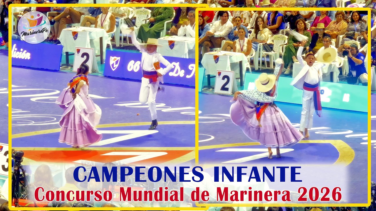 En 1ª chalán y en 2ª mochero: Campeones Infante Astrid Sánchez y Thiago Reyes. Mundial Marinera 2026