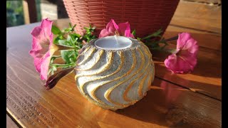 Как сделать КРУГЛЫЙ ПОДСВЕЧНИК шар из елочной игрушки и цемента / Декор из Цемента своими руками