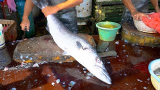 FISH MARKET ACEHNESE 🔪🔥 || BIG BARRACUDA FISH CUTTING SKILLS BY EXPERT FISH CUTTER