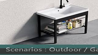 Freestanding Laundry Utility Sink, 28.3" × 19" × 32.3" Ceramic Utility Sink with Washboard Set with
