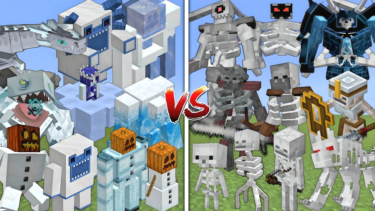 ALL MUTANT SNOW GOLEMS vs ALL MUTANT SKELETONS ALLIANCE MOBS BATTLE IN MINECRAFT