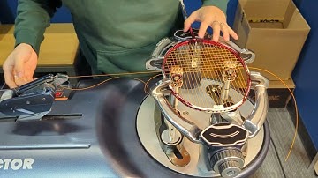 Badminton Racket Stringing - no talking, top down view, 4 knot