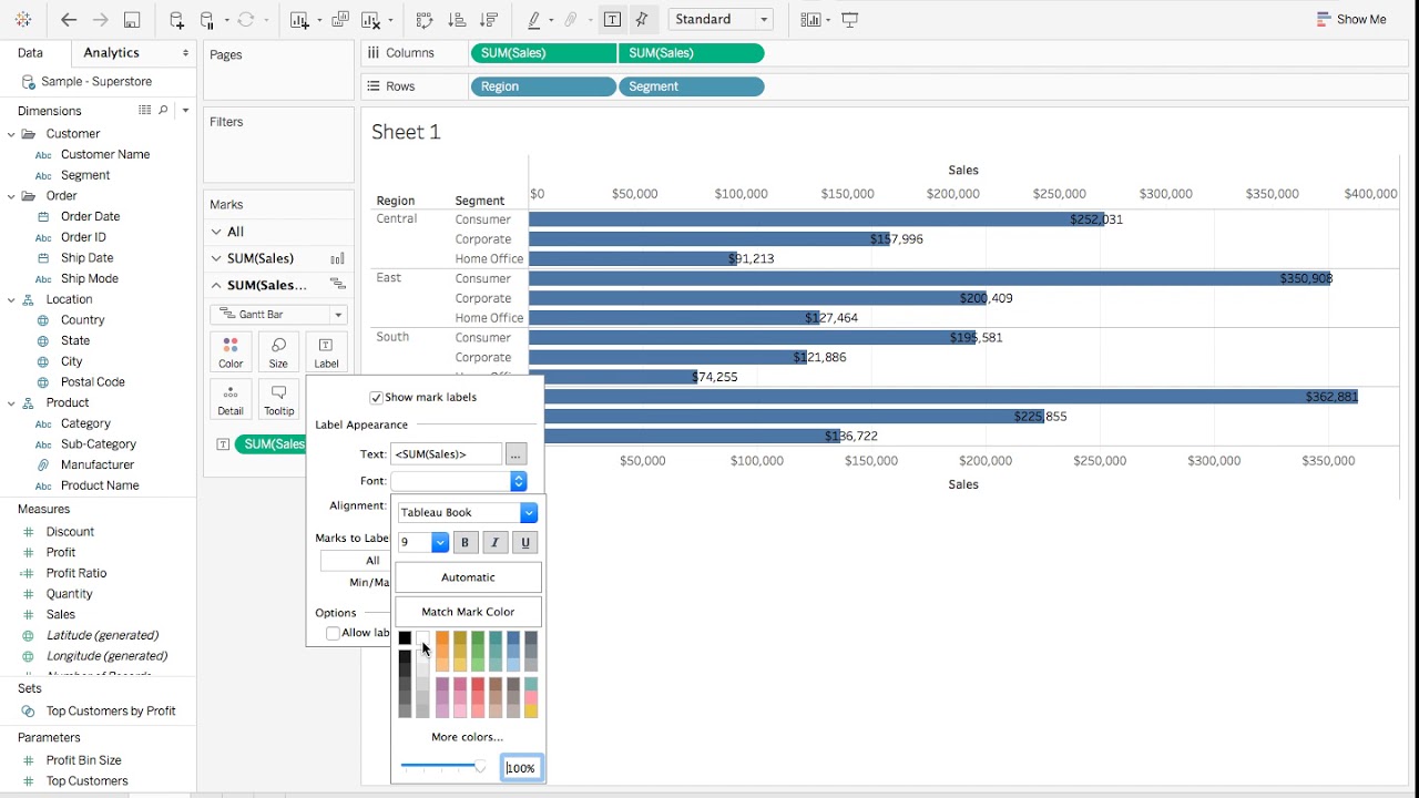 Tableau Label Inside Pie Chart