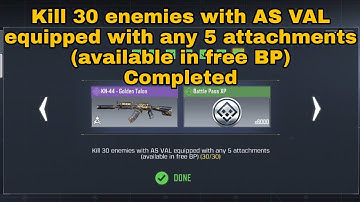 Kill 30 enemies with AS VAL equipped with any 5 attachments | Rifle Streamroller COD Mobile