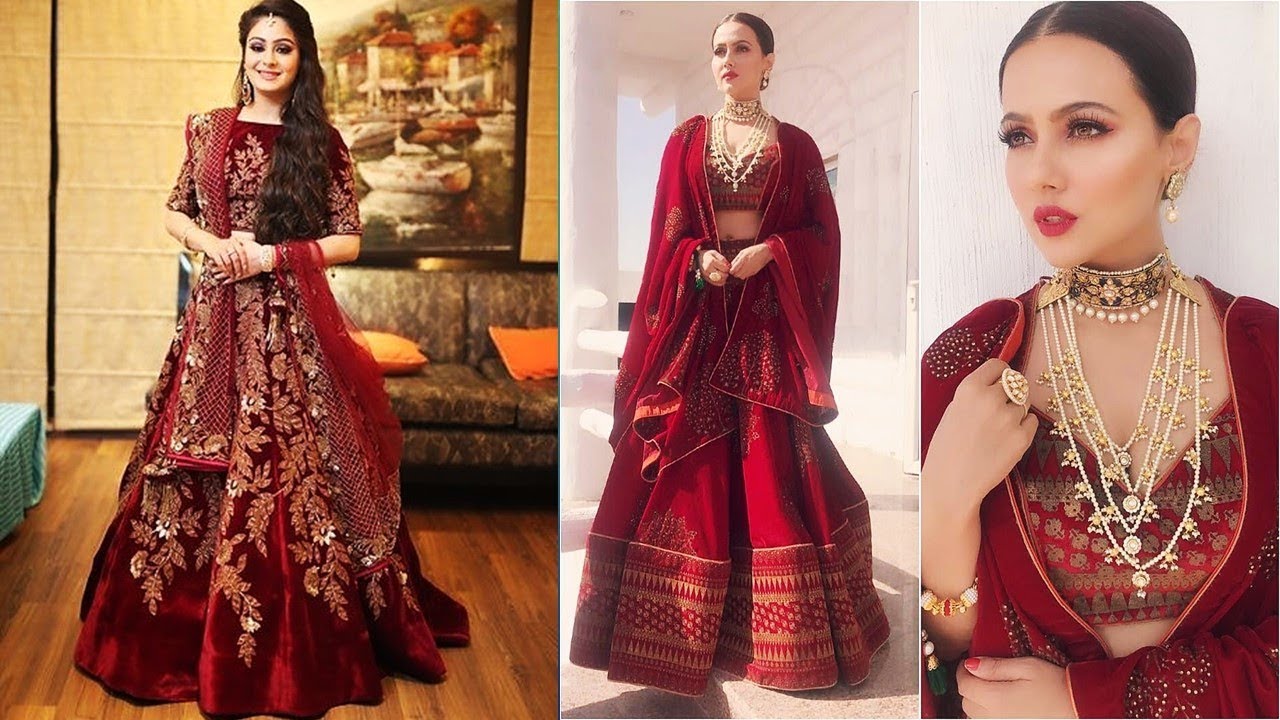 red wine colour bridal lehenga