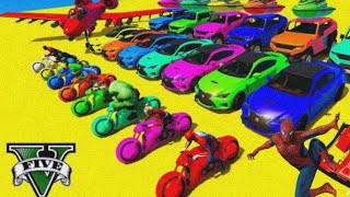 GTA V Spiderman Mega Ramp Boats, Cars, Motorcycle With Trevor and Friends Epic Stunt Map Challenge