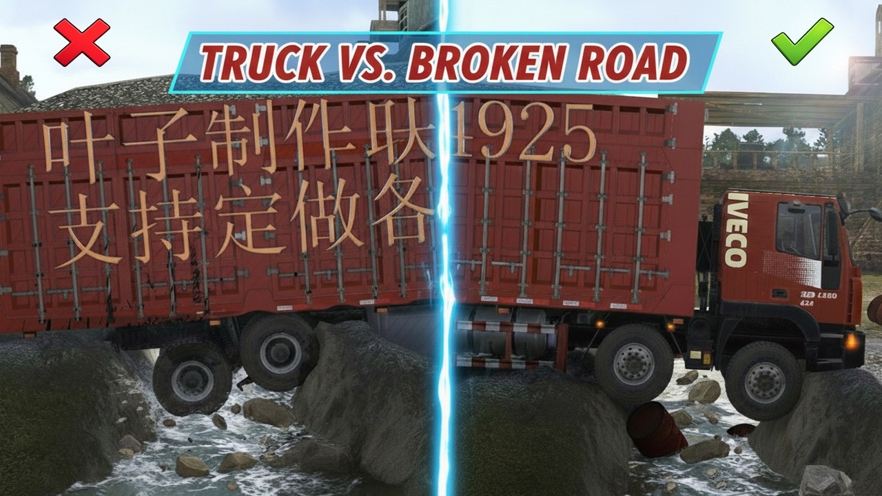 Truck vs Extreme Broken Road and Speed Bumps - Gameplay Spintires:Mudrunner  E21