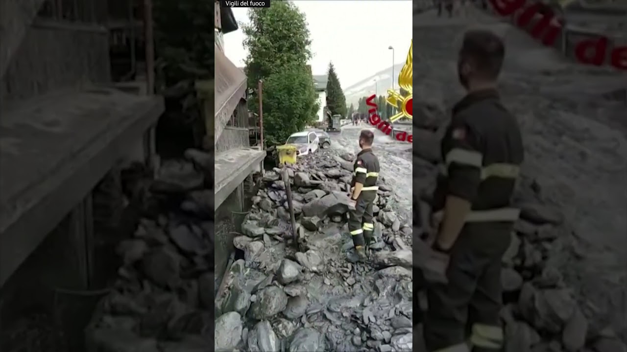 River bursts through wall flooding Italian street