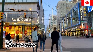 🇨🇦【4K】Vancouver Night Walk - Downtown to Robson Street (February 2021)