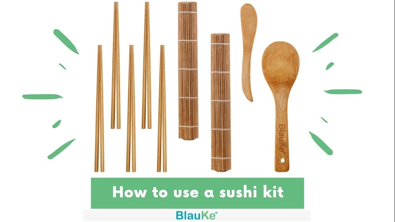 Emperor's Select Sushi Making Kit with Bamboo Rice Paddle and (2) 9 1/2 x  9 1/2 Bamboo Sushi Mats