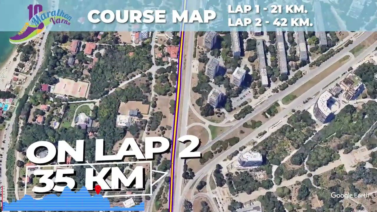 Marathon Varna 2025 - Course map 21 - 42 km.