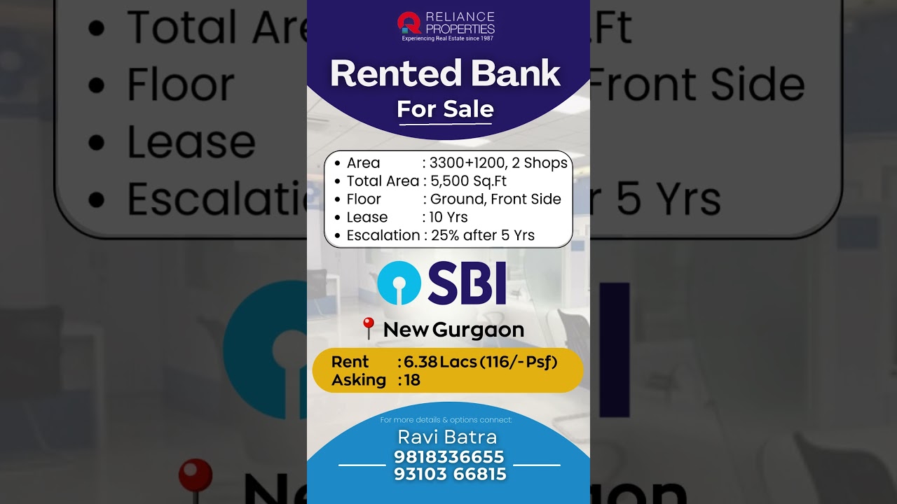 Rented Bank For Sale | Pre Leased Bank For sale in South Delhi 