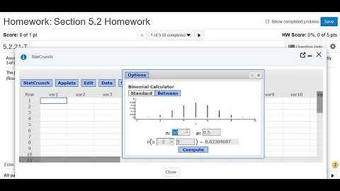 Binomial Probability Example in MyMathlab/MyStatlab using StatCrunch
