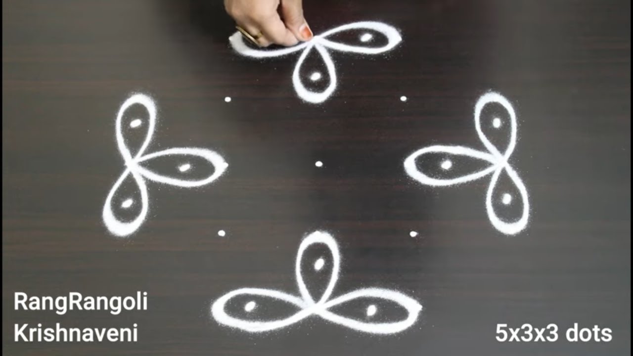 Easy Daily Creative Kolam Rangoli🌺(5x3x3 dots) Traditional Muggulu by RangRangoli Krishnaveni