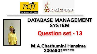 Question Set 13 | Database Management System | Java Institute | M.A.C.Hansima
