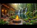 Cozy Forest Cabin Porch By The Waterfall Crackling Campfire Nature Sounds For Sleep 