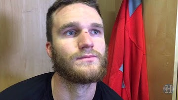 Jonathan Huberdeau speaks after practice Tuesday as the Panthers prepare for Game 4